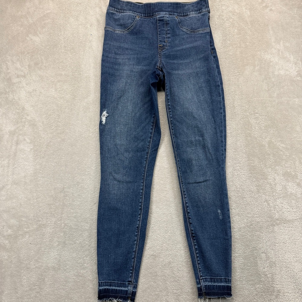Spanx Jeans Women's Small Skinny Dark Denim‎ Distressed Frayed Hem Blue Jegging
